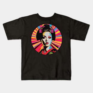 Geisha Pop Art Japanese Woman Round Design Kids T-Shirt